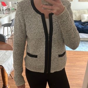 Joie Tweed Blazer w/ Leather Trim